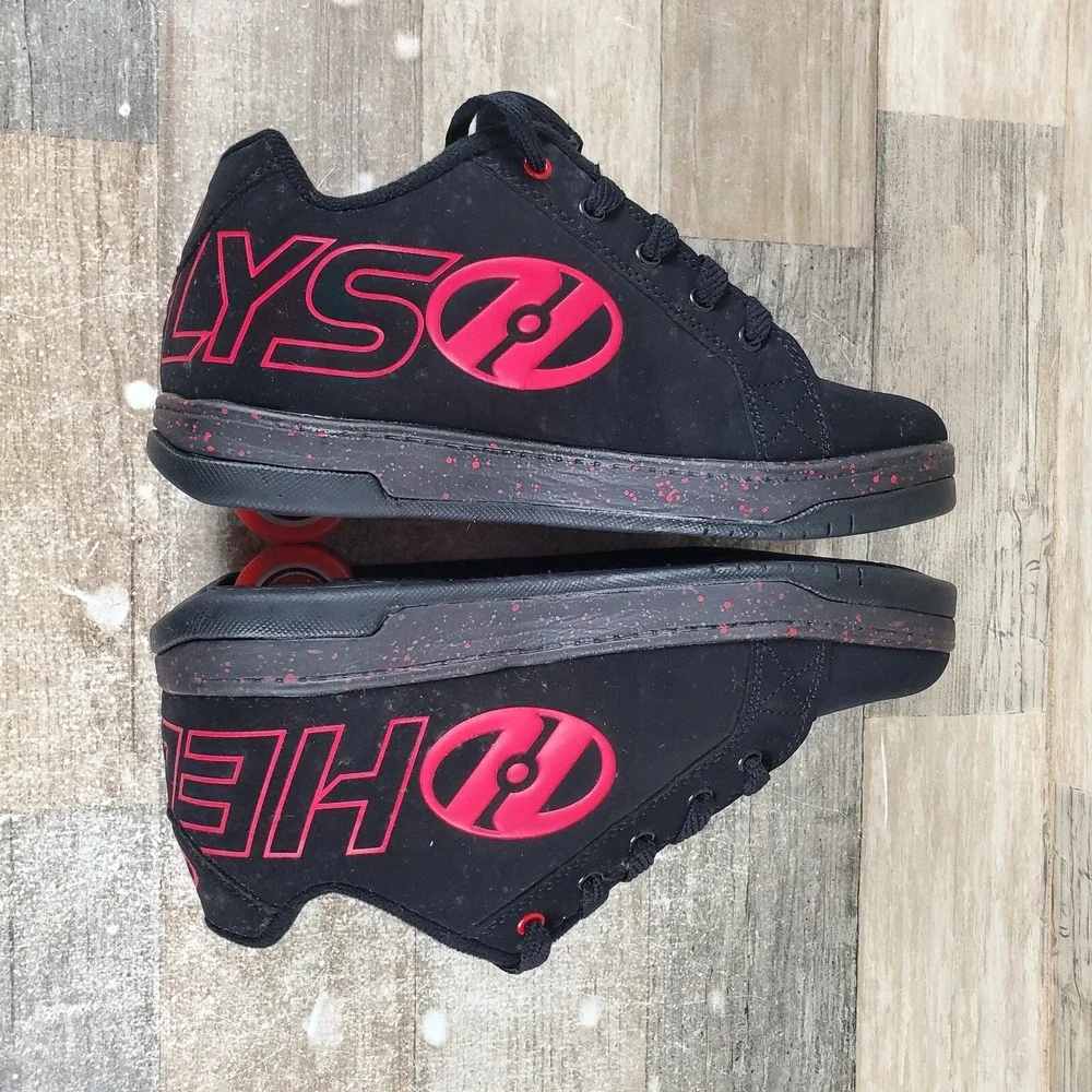 Heelys Split Boys Skate Shoes Sz 5 Black Lace-Up Low Top Rolling Wheeled *read*